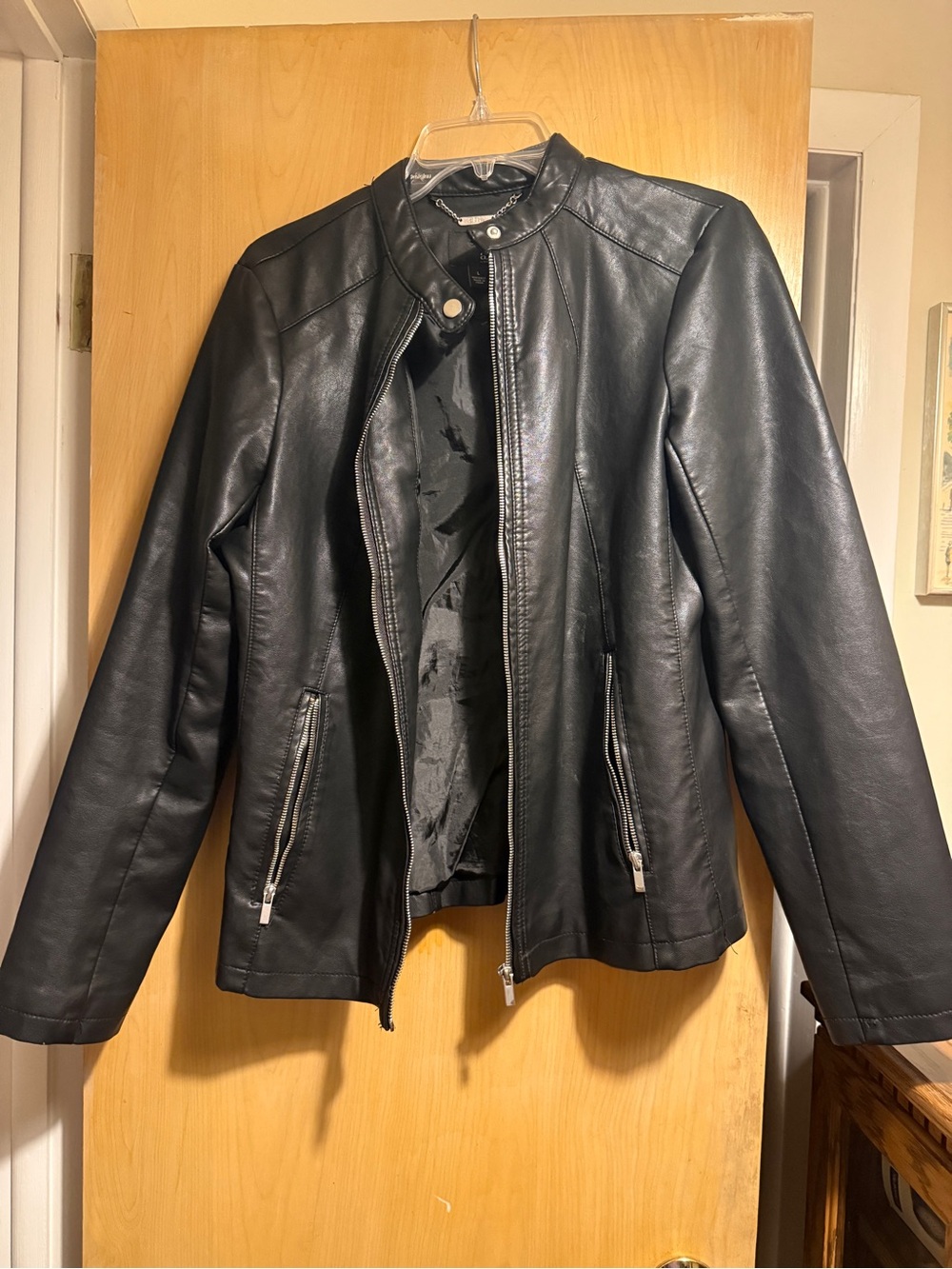 Women’s Black Faux Leather Moto Jacket Size Large